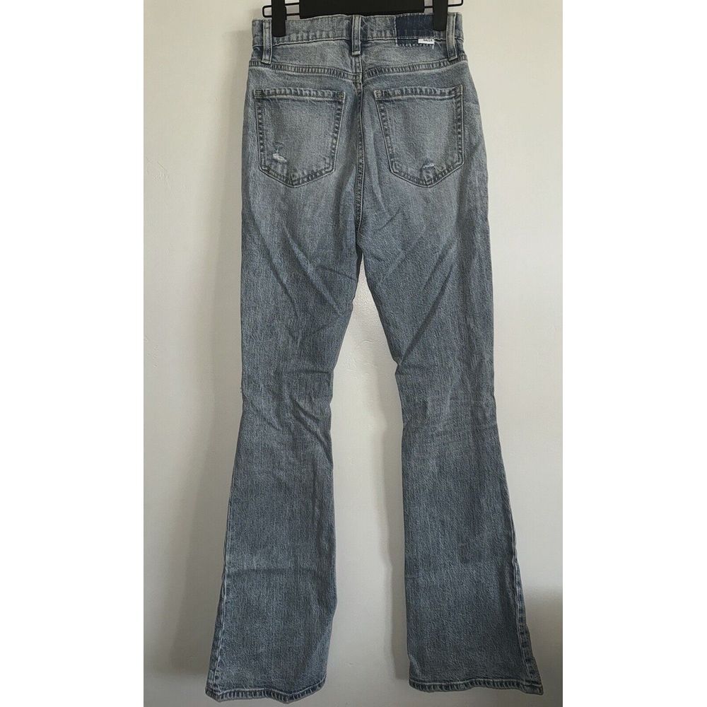 Daze Womens Go Getter High Rise Flare Jeans 24 Blue Light Wash Distressed - Picture 2 of 9